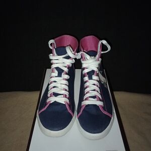 IOB Women's  Coach Ariane Happy Girl High Top Sneakers Navy/Pink Size 7.5 M